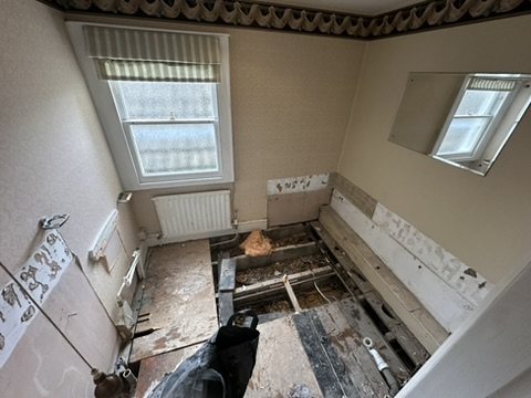 Bath removed and floor opened up