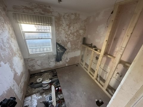 New stud wall framed for the shower