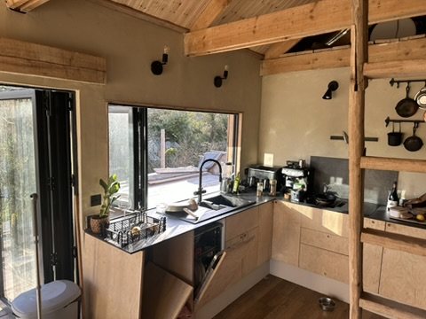 Birch plywood kitchen with dark worktop