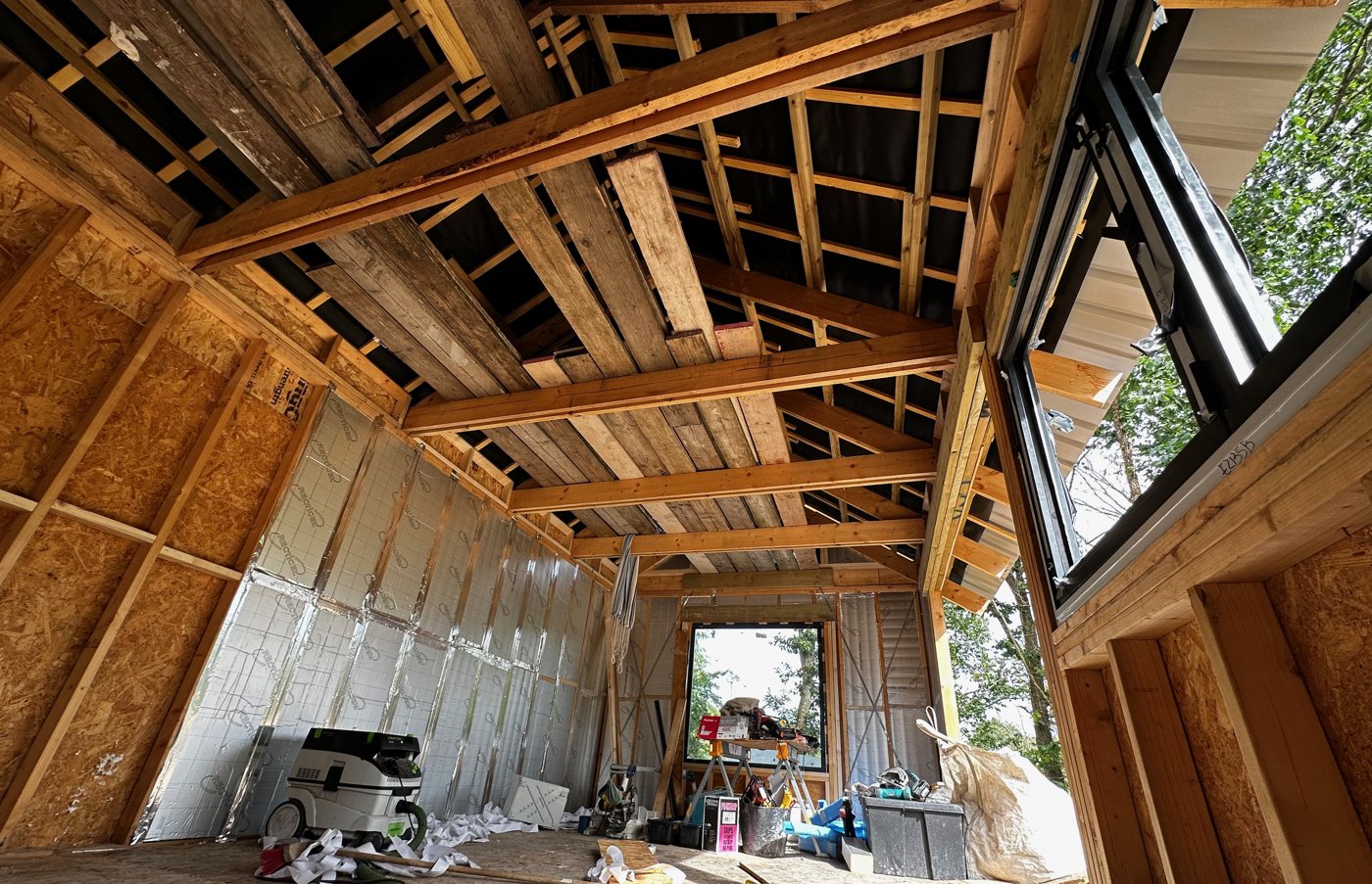 Inside the insulated timber shell