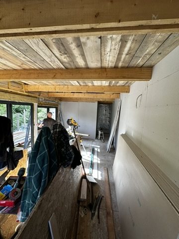 Interior boarded out beneath the exposed timber ceiling